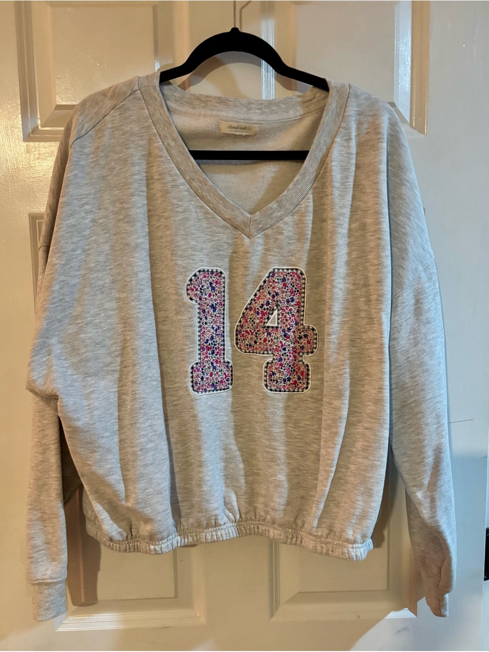 Aeropostale Light Gray Women's V-Neck Sweatshirt with Floral '14' Applique
